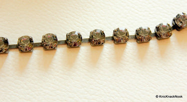 Ash Grey Faux Swarovski Crystal Trim Ribbon One Yard Trim, 8 mm Wide, Decorative Craft Trim